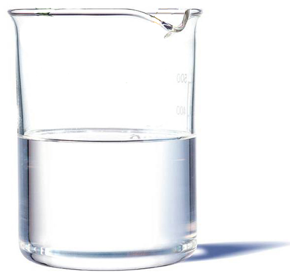 Crystal clear Group II base oil in a glass beaker - demonstrating 99.9% purity