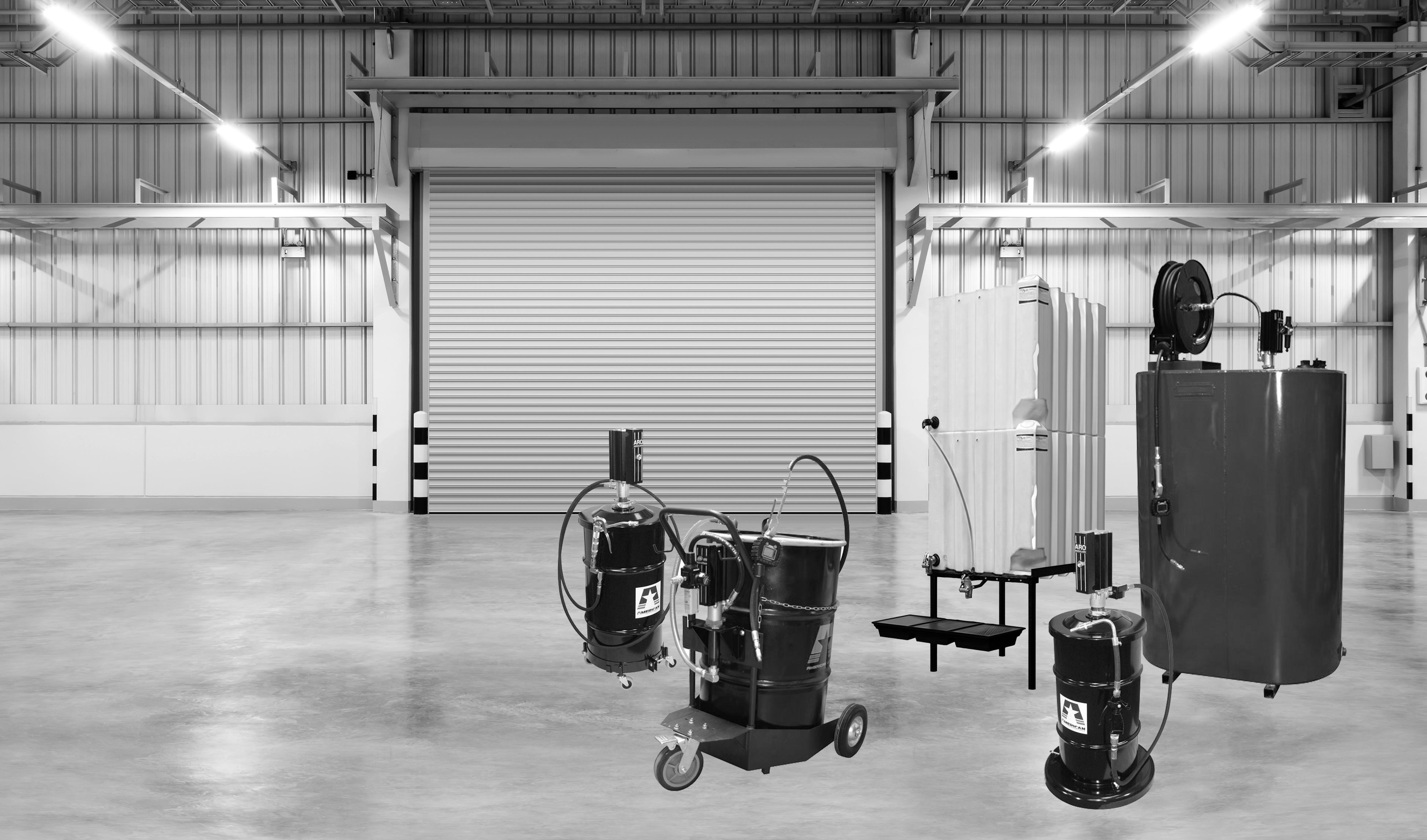 Lubrication equipment including tanks, pumps, and dispensing systems