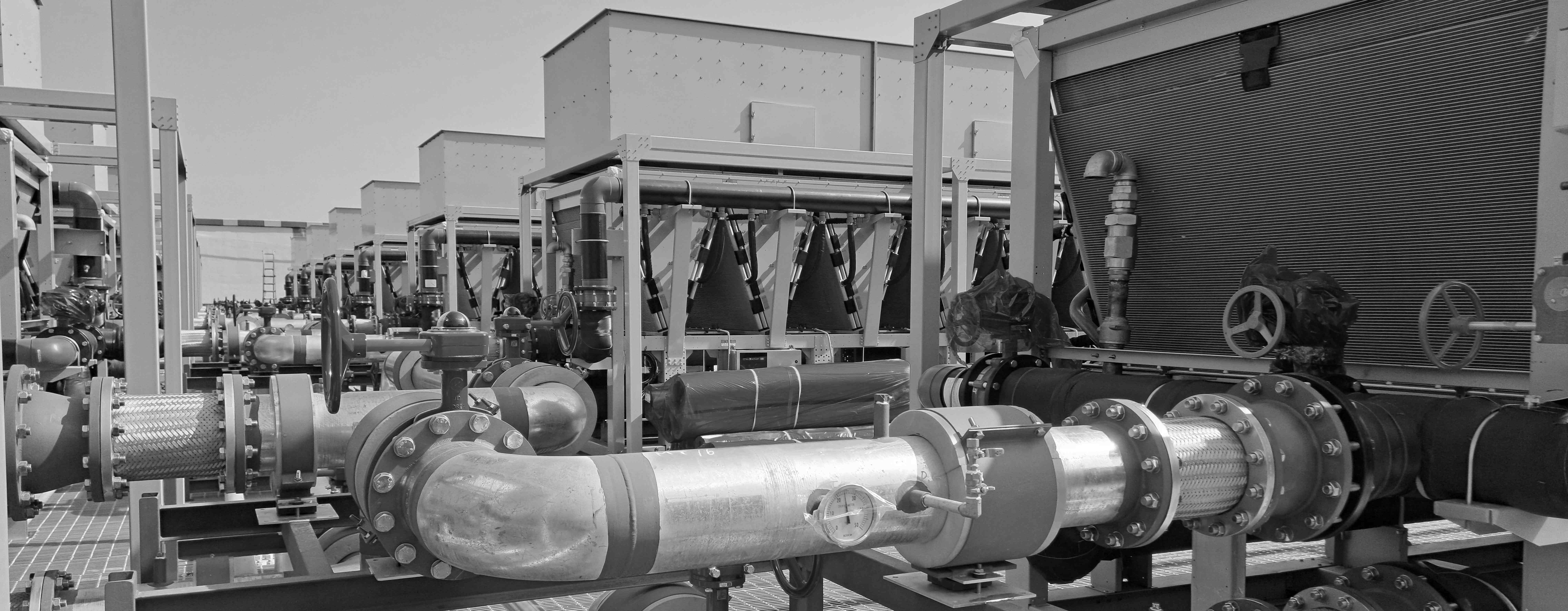 Data center cooling infrastructure with industrial pipes and cooling systems