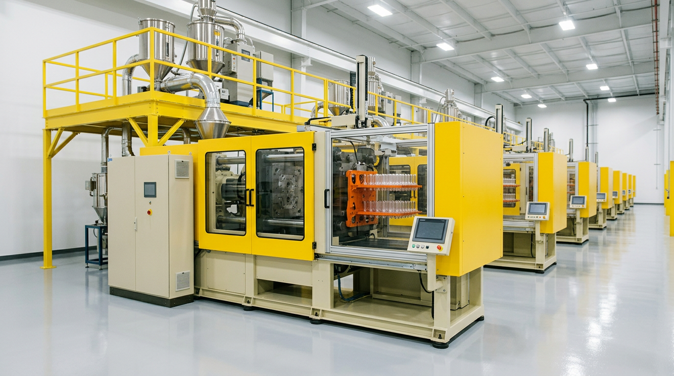 Plastics injection molding facility with Husky equipment