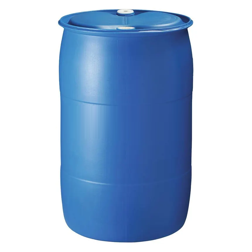 Blue 55 gallon plastic drum