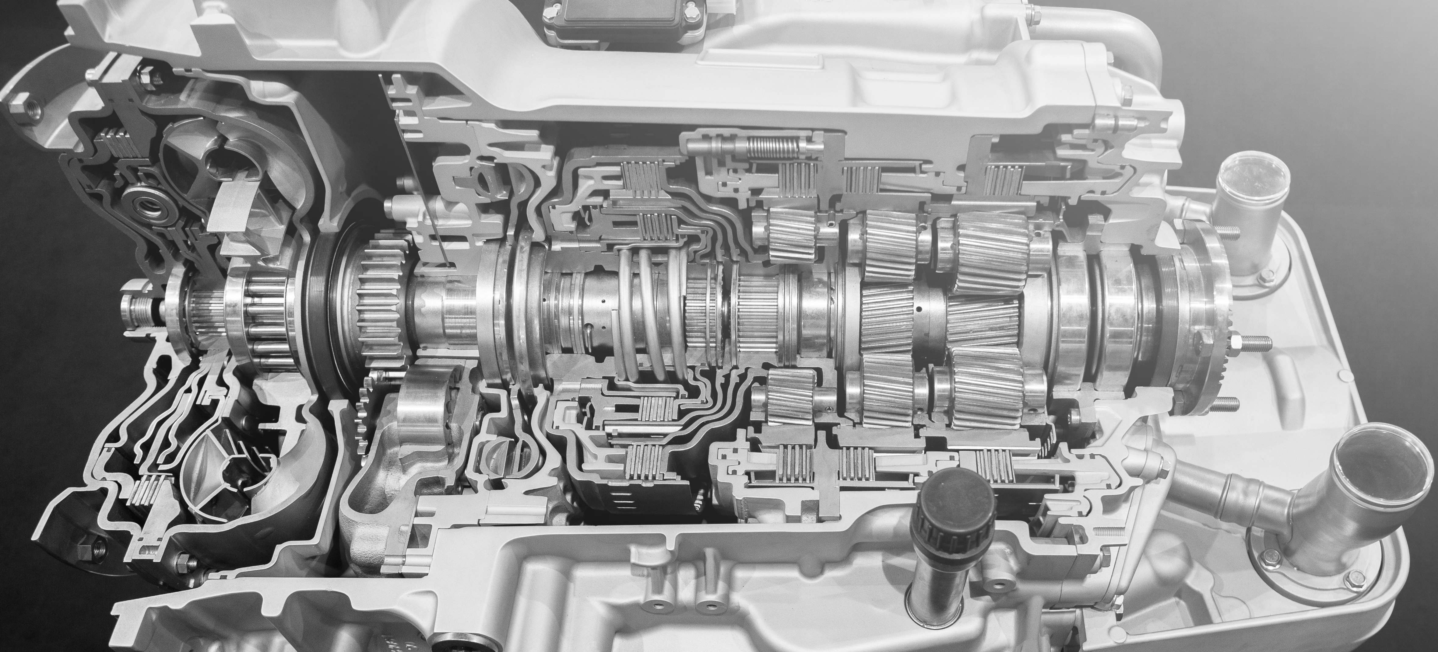Transmission cutaway showing internal gears and components