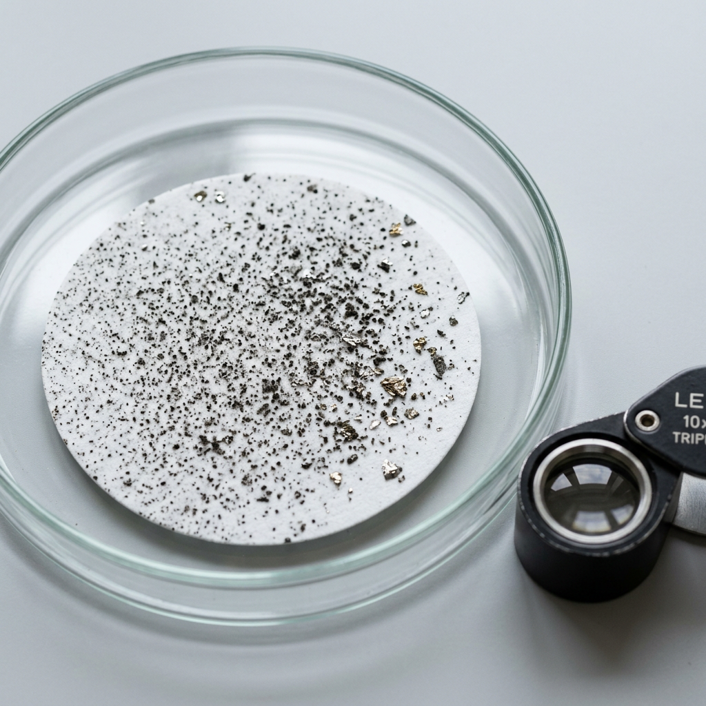 Patch test filter showing particles