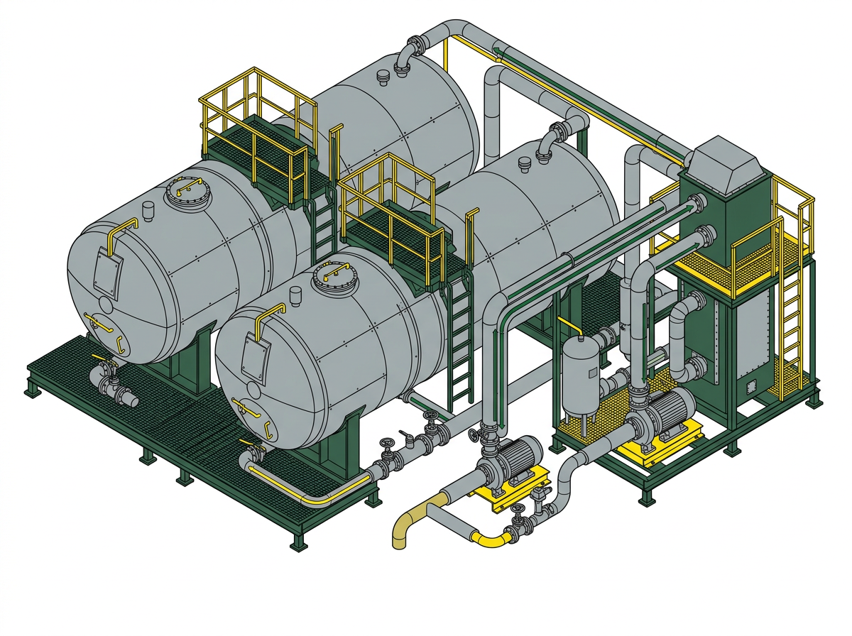 Illustration of the tanks & heaters section of an asphalt plant